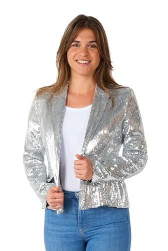 Suitmeister Damen-Blazer mit Pailletten in Silber - Party-Blazer - Weihnachtsfeiern - Stilvolle, Hochwertige Jacke - Silber von Suitmeister