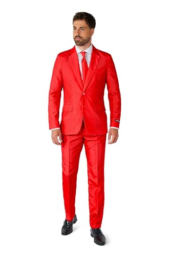 Suitmeister Partykostüme für Herren - Schmal geschnittener einfarbiger Anzug für Kostüme für Karneval, Halloween-Partys und Themenpartys - Rot - Größe L von Suitmeister