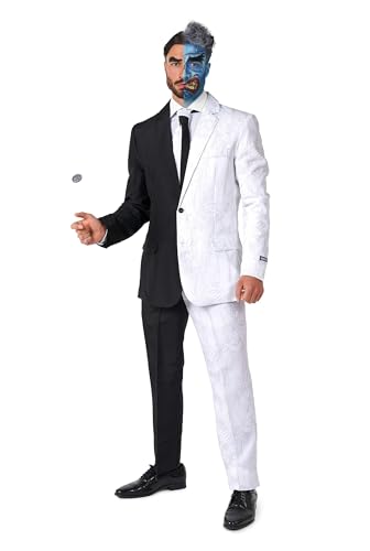 Suitmeister Halloween-Kostüm für Herren, zwei Gesichter, DC-Charaktere, schmale Passform, Schwarz und Weiß, Zwei Gesichter, S von Suitmeister