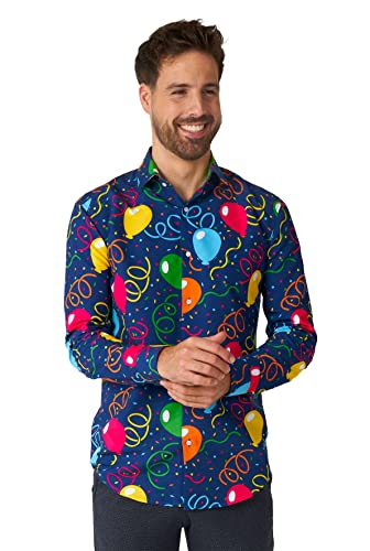 Suitmeister Herren Konfetti Ballons Hemd - Party Outfit - Inklusive 1 Button-Up Shirt - Blau - Size L von Suitmeister
