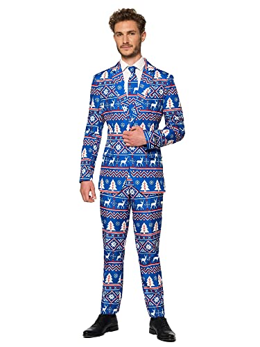 Suitmeister Herren Men Suit Business-Anzug Hosen-Set,Christmas Blau Nordic,L von Suitmeister