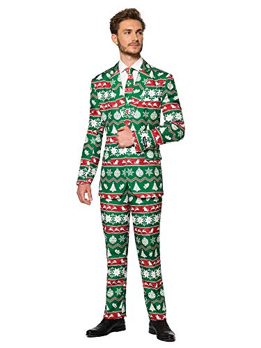 Suitmeister Herren Men Suit Business-Anzug Hosen-Set,Christmas Grün Nordic,S von Suitmeister