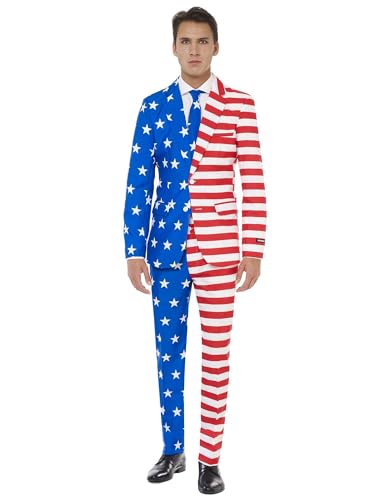 Suitmeister Herren USA Anzug - American Flagge Outfit - Tailliert Party Kostüme - Blau, Rot, Weiß von Suitmeister