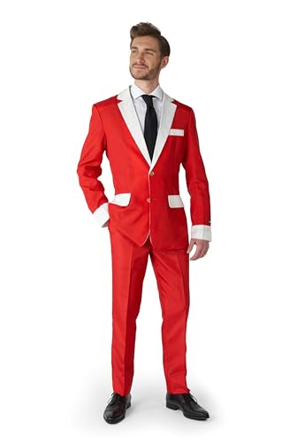 Suitmeister Herren Weihnachtsanzug - Ho Ho Ho Outfit - Tailliert Party Kostüme - Rot, Weiß - Größe S von Suitmeister