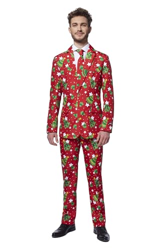 Suitmeister Herren Weihnachtsanzug - Weihnachtsbaum & Sterne Outfit - Tailliert Party Kostüme - Rot von Suitmeister