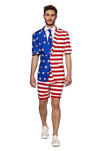 Suitmeister Kostüm mit USA-Flagge, Anzug inklusive Blazer-Jacke, Hose und Krawatte, Summer Usa Flag, S von Suitmeister