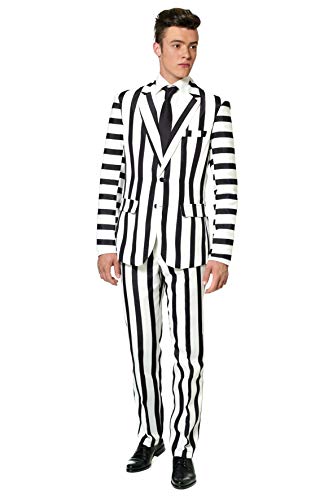 Suitmeister Lustige Faschingskostüme und Halloween-Anzüge Für Herren - Mit Jackett, Hose Und Krawatte Für Halloween Kostüme - Striped Black White - S von Suitmeister