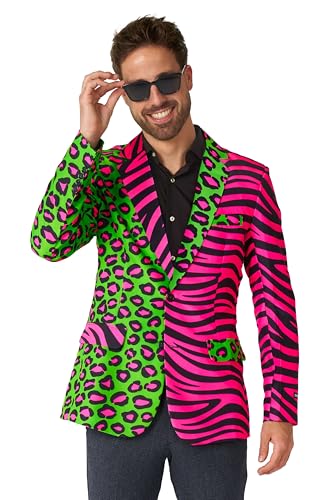 Suitmeister Men's Party Blazer - Neon Animal Print - Tailliert Party Kostüme - Grün, Pink von Suitmeister