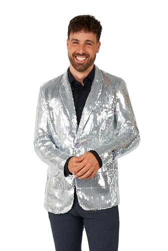 Suitmeister Herren-Party-Blazer - Weihnachten, Silvesterparty - Glänzende Pailletten-Anzugjacke - Silber von Suitmeister