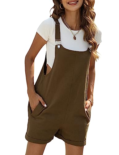 Sukany Damen Sommer Casual Baumwolle Leinen Kurze Overalls Verstellbare Träger Trägerhose Shorts mit Taschen, braun, 46 von Sukany