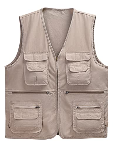 Sukany Herren-Weste, leger, leicht, mehrere Taschen, Outdoor-Weste, Jagd, ärmellos, Safari, Reiseweste, khaki, XL von Sukany