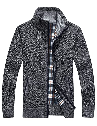 Sukany Herren Casual Stehkragen Cardigans Slim Fit Full Zip Thick Knit Pullover mit Taschen, grau, Medium von Sukany