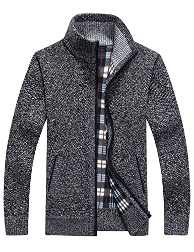 Sukany Herren Casual Stehkragen Cardigans Slim Fit Full Zip Thick Knit Pullover mit Taschen, grau, X-Large von Sukany