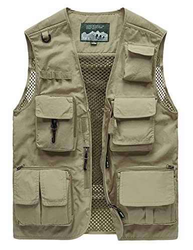 Sukany Herren Freizeit Outdoor Arbeit Safari Angeln Reise Cargo Weste Jacke Foto Mesh Weste Multi Taschen, khaki, XL Sukany Herren Freizeit Outdoor Arbeit Safari Angeln Reise Cargo Weste Jacke Foto Mesh Weste Multi Taschen, khaki, XL von Sukany