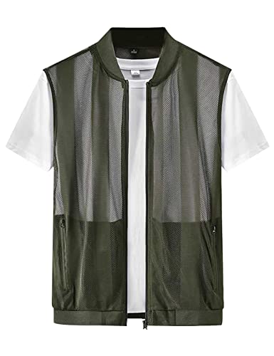 Sukany Herren Sommer Casual Leicht Atmungsaktiv Mesh Weste Angeln Safari Reise Foto Weste Reißverschluss Ärmellose Weste, armee-grün, L von Sukany