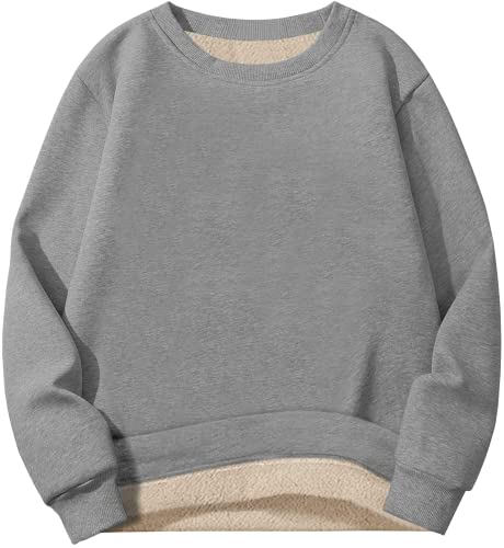 Sukany Herren Warm Rundhals Sherpa Gefüttert Hoodies Sweatshirt Winter Langarm Pullover Tops, grau 02, XL von Sukany