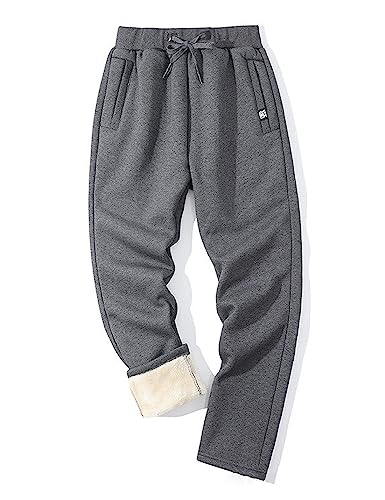 Sukany Herren Winter Casual Sherpa Gefüttert Sweatpants Warm Fleece Kordelzug Stretchy Loose Athletic Track Jogger Pants, Dunkelgrau Gerade, 34-37 von Sukany