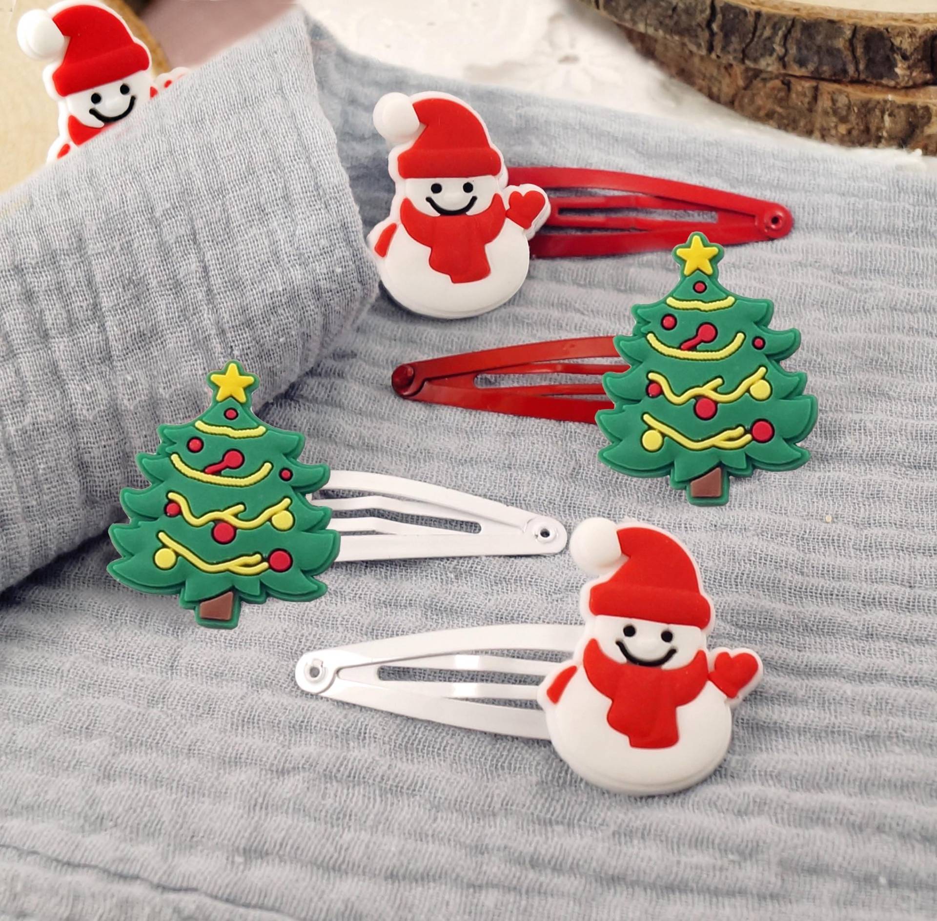 2 St. Tannenbaum Schneemann Kinder Haarspange Im Set, Winter Geschenk Für Adventskalender Nikolaus Wichtel Weihnachten von Sukawati