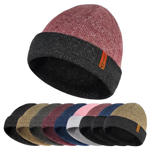 Sukeen Unisex Beanie-Mtze, Strickmütze Herren Damen, Wintermütze Strickmütze, Cuffed Hats Weich & Warm, Kopfbedeckung aus Jersey Baumwolle mit Elasthan-Anteil, Einheitsgröße von Sukeen