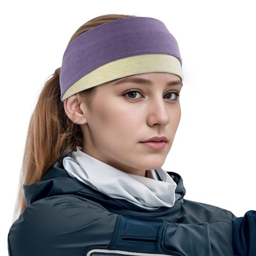 Sukeen Winter-Stirnbänder für Frauen, doppellagiges Fleece-Ohrenwärmer-Stirnband, Pferdeschwanz-Stirnband für Frauen, Winter Workout Laufen Sport Stirnband, Aprikosenviolett, Größe L von Sukeen