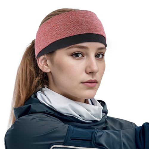 Sukeen Winter Stirnbänder für Frauen, doppellagiges Fleece Ohrenwärmer Stirnband, Pferdeschwanz Stirnband für Frauen, Winter Workout Laufen Sport Stirnband, Schwarz Rot, Größe L von Sukeen