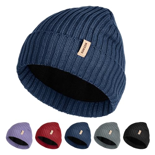 Sukeen Wintermütze Herren Damen wasserdichte Winddichte Beanie Unisex Warme Mütze Polarfleece für Outdoor-Sport Laufen Skifahren Radfahren Klettern Reisen Camping Dunkelblau von Sukeen