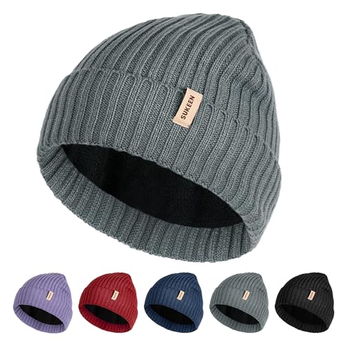 Sukeen Wintermütze Herren Damen wasserdichte Winddichte Beanie Unisex Warme Mütze Polarfleece für Outdoor-Sport Laufen Skifahren Radfahren Klettern Reisen Camping Grau von Sukeen