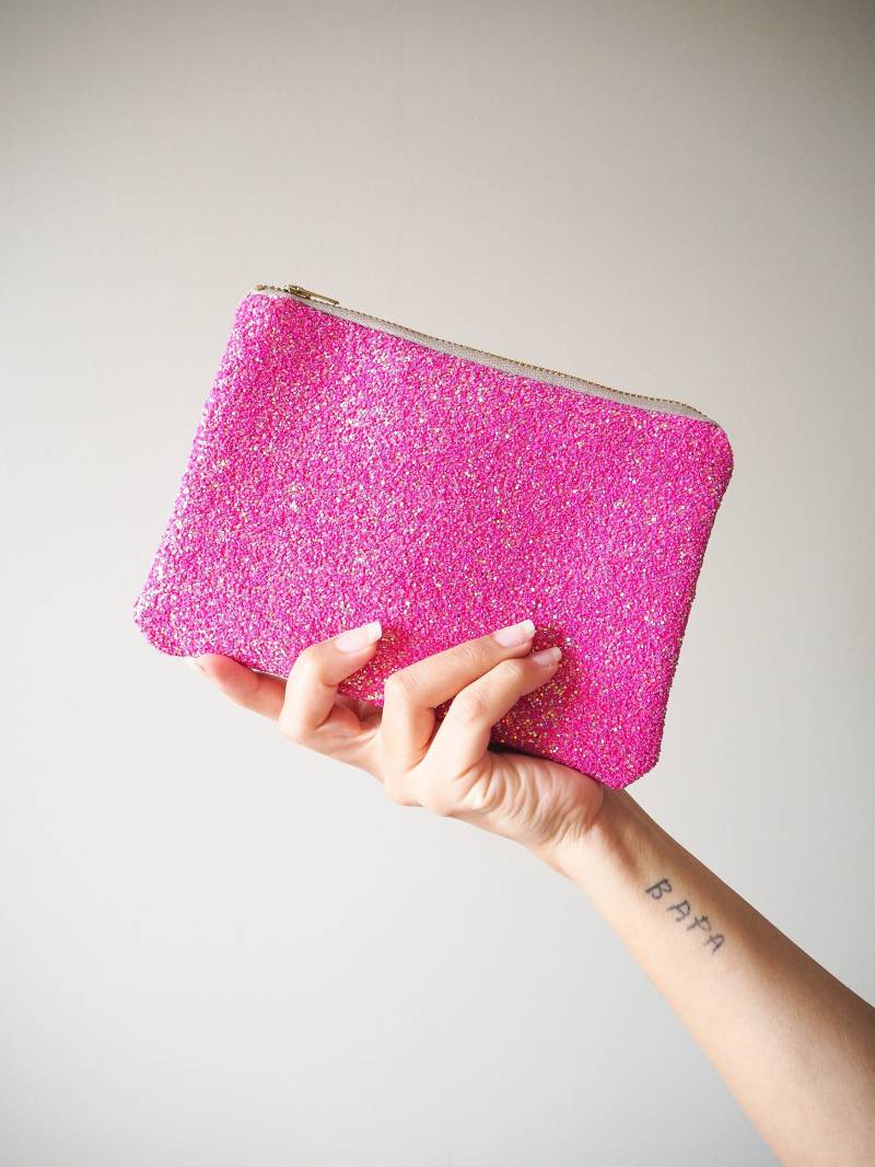 Pinke Glitzer-Make-Up-Tasche, Pinke Glitzer-Kosmetiktasche, Glitzernde Rosa Schminktasche, Glitzer-Tasche, Clutch-Tasche Pinke Glitzer-Make-Up-Tasche, Pinke Glitzer-Kosmetiktasche, Glitzernde Rosa Schminktasche, Glitzer-Tasche, Clutch-Tasche von SukiSaburDesigns