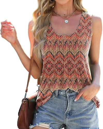 Sukiglam Tank Top Damen Ärmellos Grafikdruck Oberteile Sommer Lässiges Lose U-Ausschnitt Blusentop Mit Falten Elegant Boho Strand Vest Tops von Sukiglam