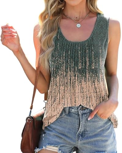 Sukiglam Tank Top Damen Ärmellos Grafikdruck Oberteile Sommer Lässiges Lose U-Ausschnitt Blusentop Mit Falten Elegant Boho Strand Vest Tops von Sukiglam