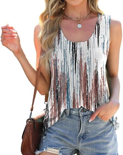 Sukiglam Tank Top Damen Ärmellos Grafikdruck Oberteile Sommer Lässiges Lose U-Ausschnitt Blusentop Mit Falten Elegant Boho Strand Vest Tops von Sukiglam