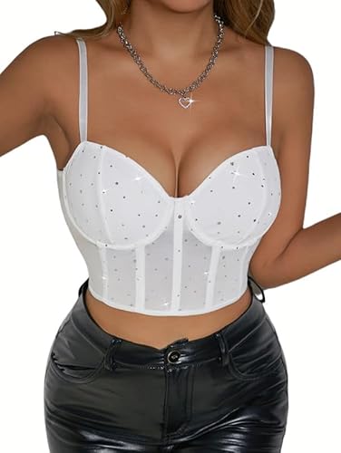 Sukiglam Tank Top Damen Glitzernden Corset Top Summer Oberteil Sexy Spitze Bustier Spaghettiträger Korsett mit Push Up Effekt Crop Tops Party Corsage Rave Outfit Y2k Tanktops Basic Camisole Sukiglam Tank Top Damen Glitzernden Corset Top Summer Oberteil Sexy Spitze Bustier Spaghettiträger Korsett mit Push Up Effekt Crop Tops Party Corsage Rave Outfit Y2k Tanktops Basic Camisole von Sukiglam