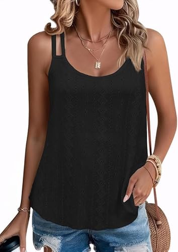 Sukiglam Tank Top Damen Sommer Ärmellose U Ausschnitt Cami Oberteile Sexy Ösenstickere Tanktops Doppelte Spaghetti Träger Tops Casual Lose Luftigem Boho Strand Blusentops von Sukiglam