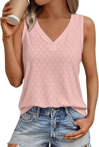 Sukiglam Tank Top Damen Sommer V-Ausschnitt Ärmellose Oberteile Elegant Eyelet Embroidery Blusentops Casual Locker Longshirt Basic Strände Tanktops Boho von Sukiglam