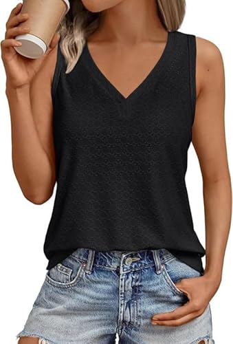 Sukiglam Tank Top Damen Sommer V-Ausschnitt Ärmellose Oberteile Elegant Eyelet Embroidery Blusentops Casual Locker Longshirt Basic Strände Tanktops Boho von Sukiglam