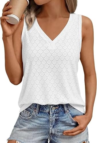 Sukiglam Tank Top Damen Sommer V-Ausschnitt Ärmellose Oberteile Elegant Eyelet Embroidery Blusentops Casual Locker Longshirt Basic Strände Tanktops Boho von Sukiglam