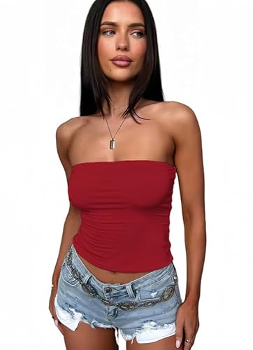 Sukiglam Tube Top Damen Sommer Sexy Ärmellos Bandeau Y2K Tops Basic Trägerloses Slim Fit Crop Tops Teenager Mädchen Casual Stretchy Rückenfreies Oberteile von Sukiglam