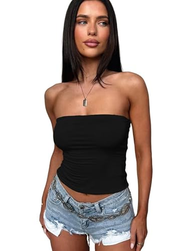 Sukiglam Tube Top Damen Sommer Sexy Ärmellos Bandeau Y2K Tops Basic Trägerloses Slim Fit Crop Tops Teenager Mädchen Casual Stretchy Rückenfreies Oberteile von Sukiglam