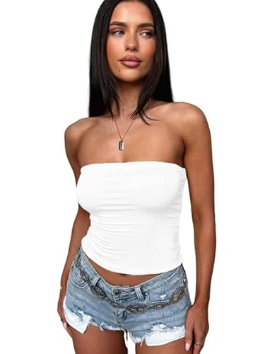 Sukiglam Tube Top Damen Sommer Sexy Ärmellos Bandeau Y2K Tops Basic Trägerloses Slim Fit Crop Tops Teenager Mädchen Casual Stretchy Rückenfreies Oberteile von Sukiglam