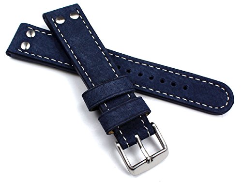 Sulla 18mm Herren Leder Uhrenarmband Pilot Wasserbüffel mit Nieten blau WB von Sulla