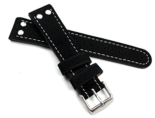 Sulla 18mm Herren Leder Uhrenarmband Pilot Wasserbüffel mit Nieten schwarz WB von Sulla
