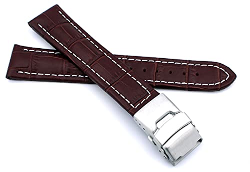 Sulla 18mm Alligator Prägung Genuine Leder Armband mit Faltschließe aus Edelstahl braun von Sulla