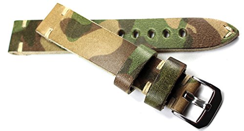 Deutsch RIOS1931 18mm /16mm kräftiges Rindsleder Military Style Grün Camouflage Armband Retro Look Tarnfarbe Militär Marine Flieger von Sulla