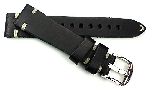 19mm Vintage Uhrenarmband aus Sattelleder Shabby shick Unikat Handgebürstet und Handgemacht in Deutschland schwarz weiße Naht von Sulla