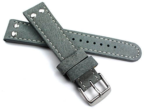 Sulla 20mm Herren Leder Uhrenarmband Pilot Wasserbüffel mit Nieten grau WB von Sulla