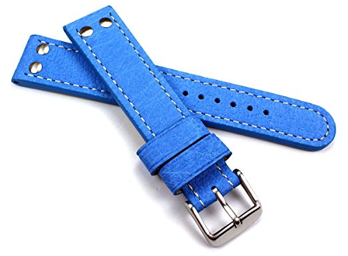 Sulla 20mm Herren Leder Uhrenarmband Pilot Wasserbüffel mit Nieten Hell blau WB von Sulla