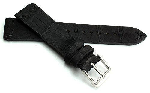 20mm Echt Alligator Vintage Nubuk hangemacht in Deutschland Uhrenarmband in Schwarz Schwarze Naht von Sulla