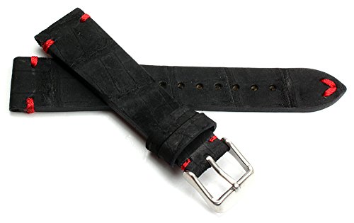 20mm Echt Alligator Vintage Nubuk hangemacht in Deutschland Uhrenarmband in Schwarz rote Naht von Sulla