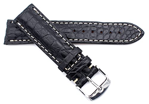 Sulla 20mm Alligator Uhrenarmband Kompatibel mit Breitling Faltschließe weiße Naht schwarz von Sulla