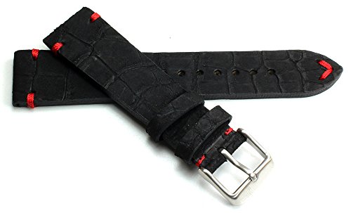 21mm Echt Alligator Vintage Nubuk hangemacht in Deutschland Uhrenarmband in Schwarz rote Naht von Sulla